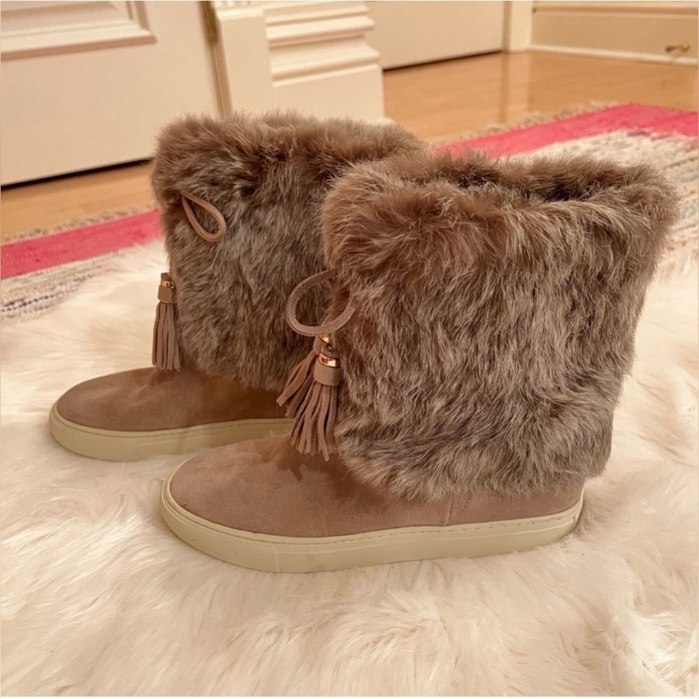 Tory Burch authentic Anjelica Suede and Rabbit Fur Boot Dark Knot sz 9 NEW - Picture 5 of 9